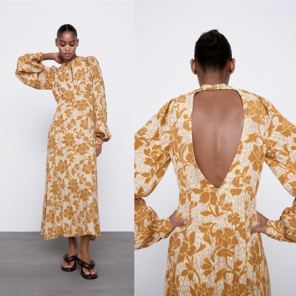 Zara Bloggers Favorite Floral Print Long Sleeve Midi Dress NWT - Picture 3 of 10
